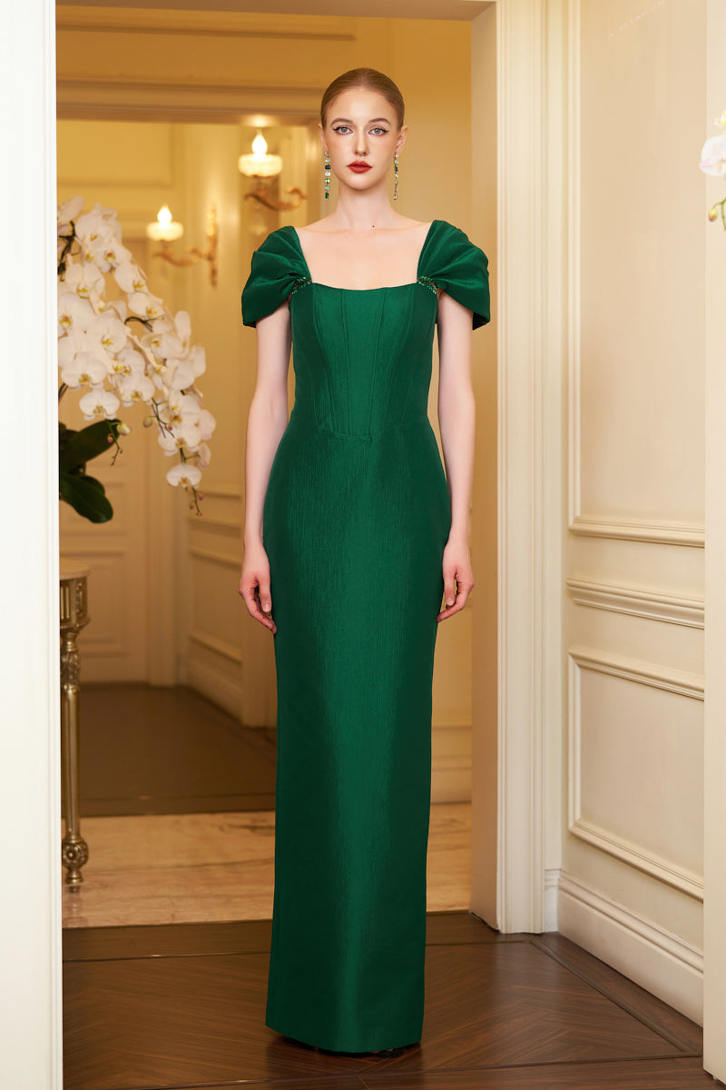 EMERALD COLUMN EVENING GOWN - CULT MIA