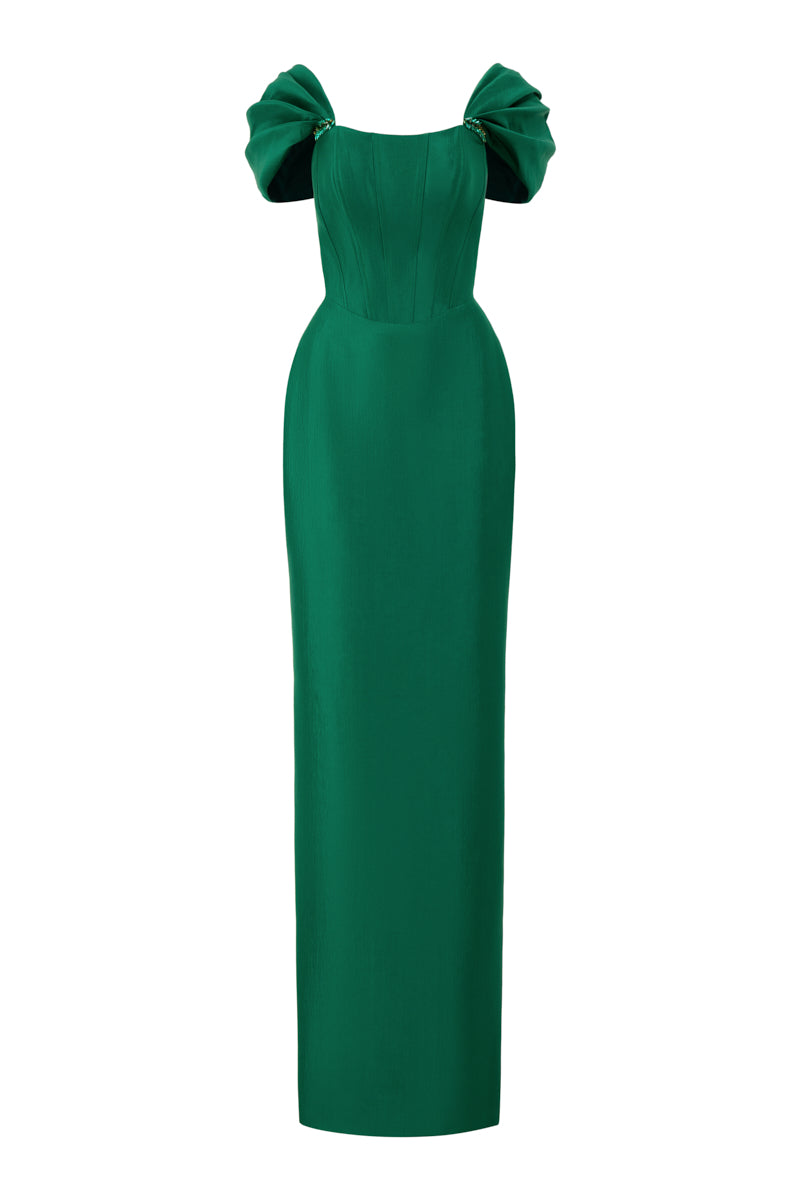 EMERALD COLUMN EVENING GOWN - CULT MIA