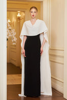 White draped shoulder evening gown by I.H.F featuring a sleek column silhouette with elegant draped ribbon over the shoulder.