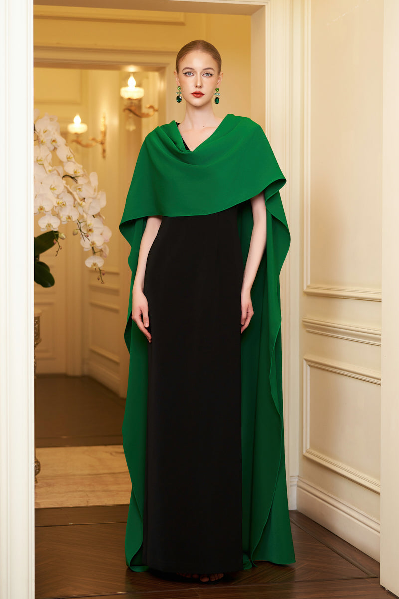 EMERALD DRAPED SHOULDER EVENING GOWN - CULT MIA
