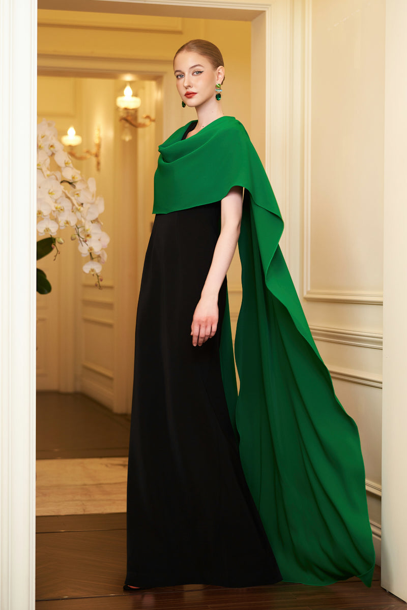 EMERALD DRAPED SHOULDER EVENING GOWN - CULT MIA