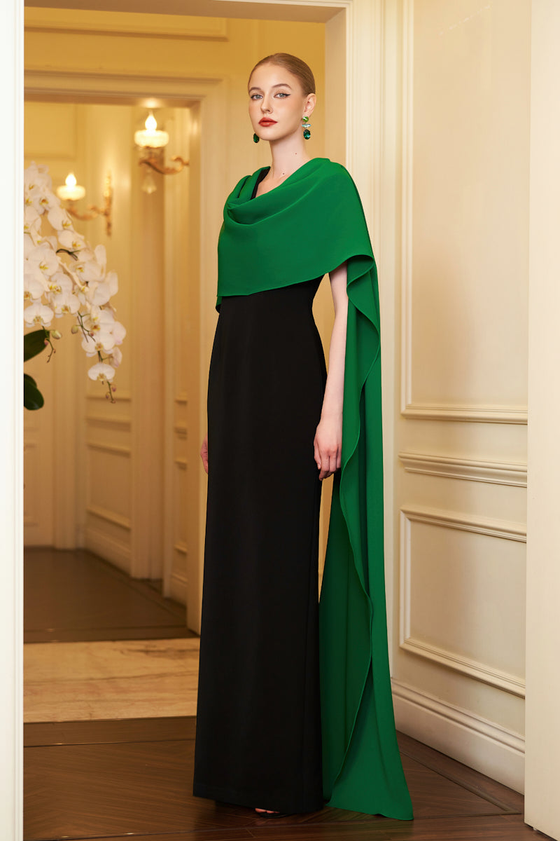 EMERALD DRAPED SHOULDER EVENING GOWN - CULT MIA