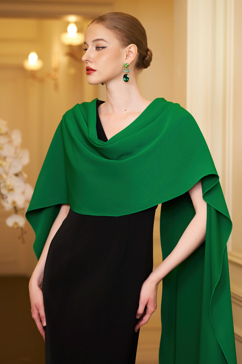 EMERALD DRAPED SHOULDER EVENING GOWN - CULT MIA