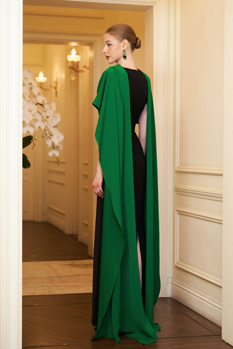 EMERALD DRAPED SHOULDER EVENING GOWN - CULT MIA