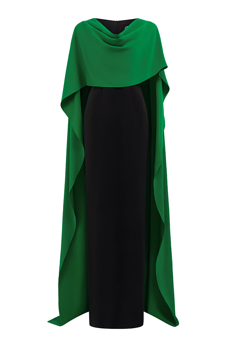 EMERALD DRAPED SHOULDER EVENING GOWN - CULT MIA