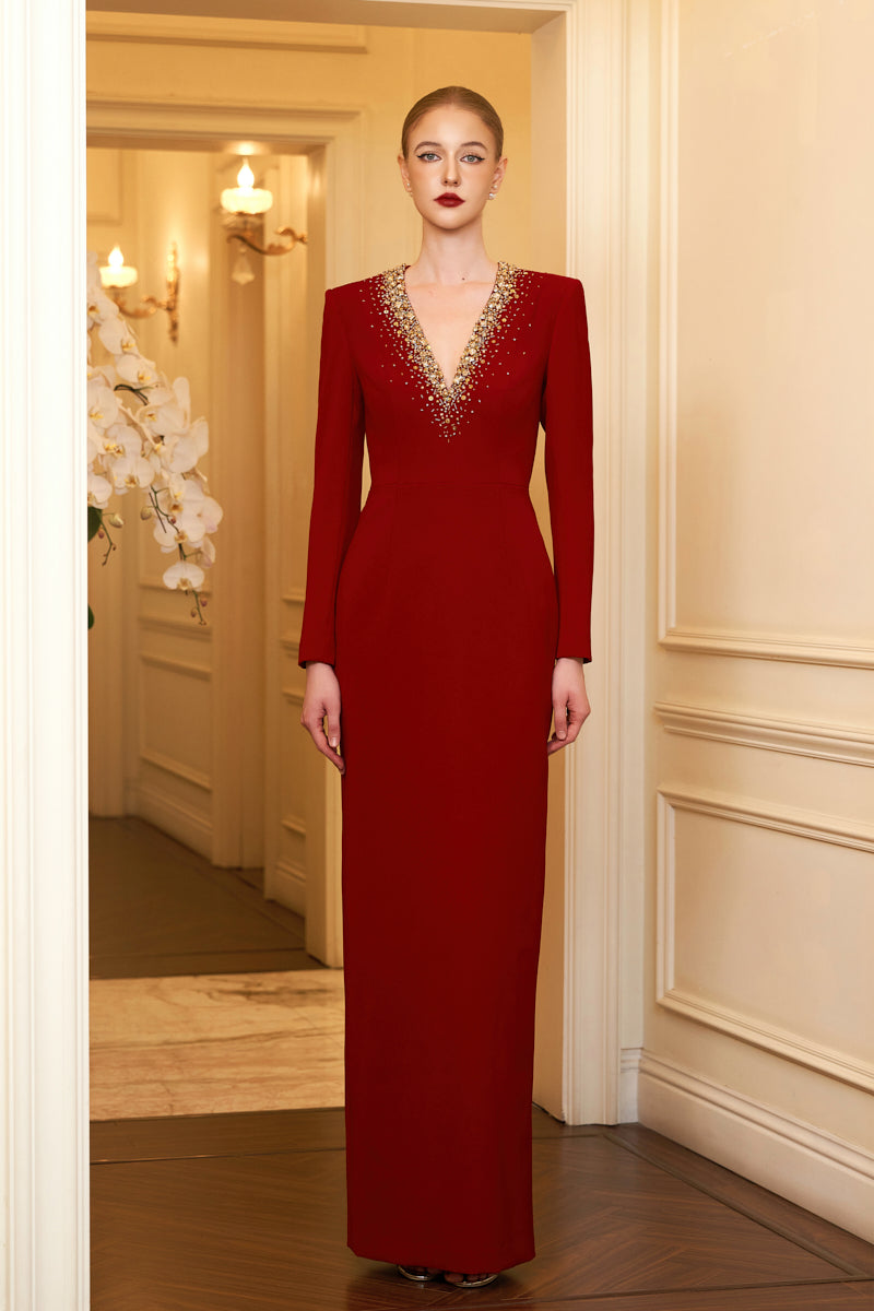 RUBY V-NECKLINE EVENING GOWN - CULT MIA