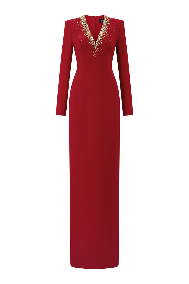 RUBY V-NECKLINE EVENING GOWN - CULT MIA