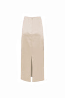 White YASSMIN SALEH column midi skirt shown from the back, featuring a sleek, fitted silhouette and smooth fabric.