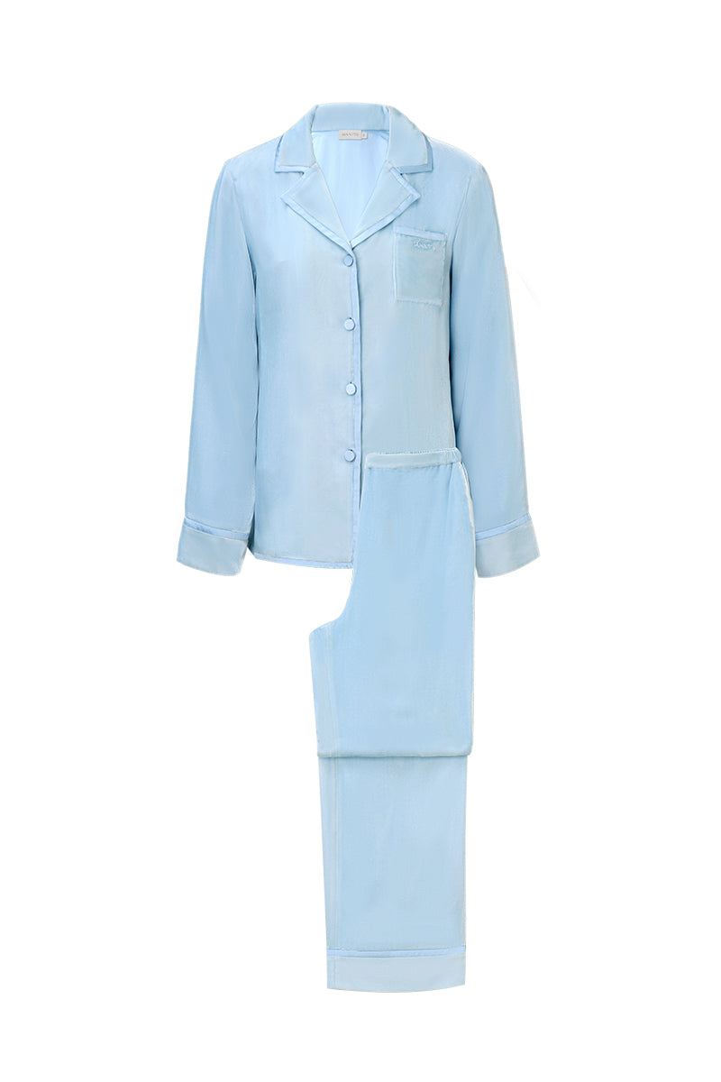COMBO WOMEN'S VELVET PAJAMA SET IN BLUE