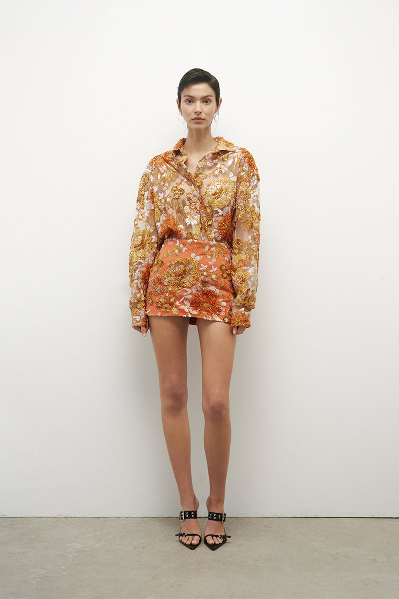 EMBROIDERY LOW WAIST MINI SKIRT