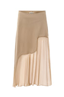 Nude IKINITA Nausica midi skirt displayed flat, showcasing its sleek design and fabric texture.