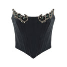 Black IKINITA Wave Corset top featuring structured design and adjustable straps, styled for a trendy, fitted look.