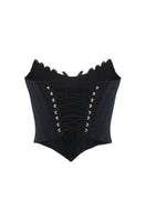 Black IKINITA WAVE Corset top featuring a fitted design and stylish wave pattern, perfect for trendy fashion looks.