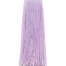 Lilac Valenciani midi dress with all-over fringe design, featuring a flowy silhouette and stylish sleeveless cut.