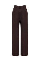Brown IKINITA Moon Pants laid flat, showing their relaxed fit and soft fabric, perfect for casual wear.