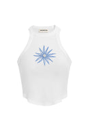 White and blue IKINITA Water Top, stylish casual top with graphic design, displayed on a plain background.