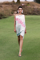 Valenciani multicolor one-shoulder mini dress displayed on a model, showcasing a vibrant, stylish design perfect for casual or party wear.