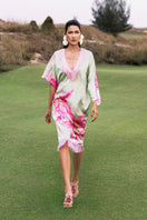 V-NECK midi kaftan dress in vibrant multicolor by Valenciani, featuring flowing fabric and relaxed fit, perfect for summer wear.