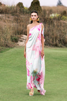 Valenciani one-shoulder multicolor maxi dress with flowing fabric, stylish and elegant for special occasions.