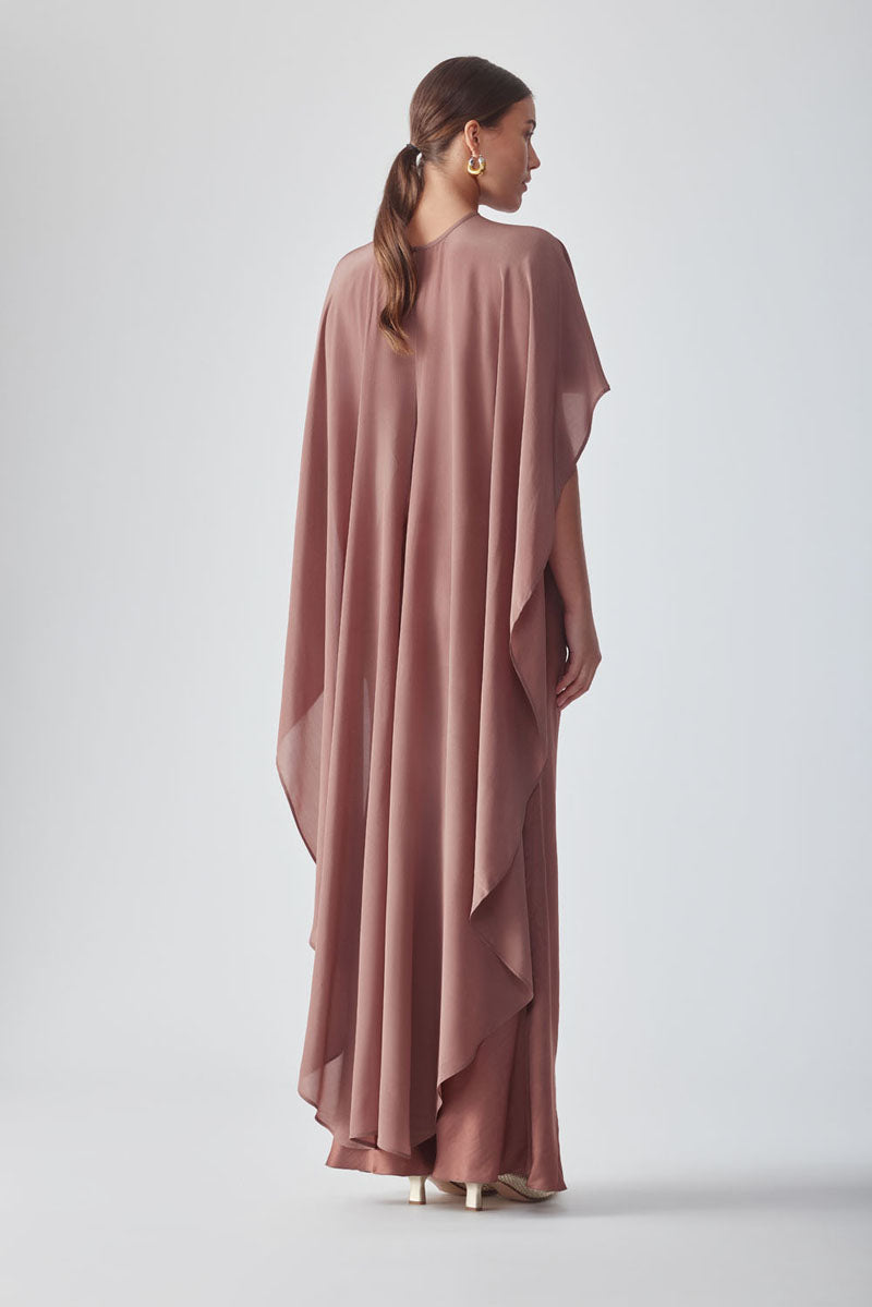 FIZA Mocha Cape jacket by MASTANI, stylish and elegant outerwear with a flowing design and mocha brown color.