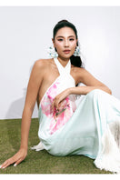 Valenciani Riviera halter maxi dress in vibrant multicolor with flowing fabric and stylish halter neckline.