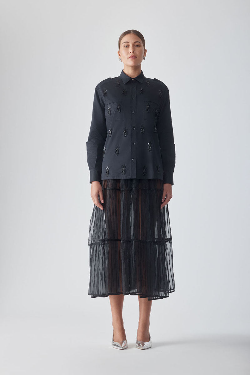 SAYA EMBELLISHED NOIR SHIRT - CULT MIA