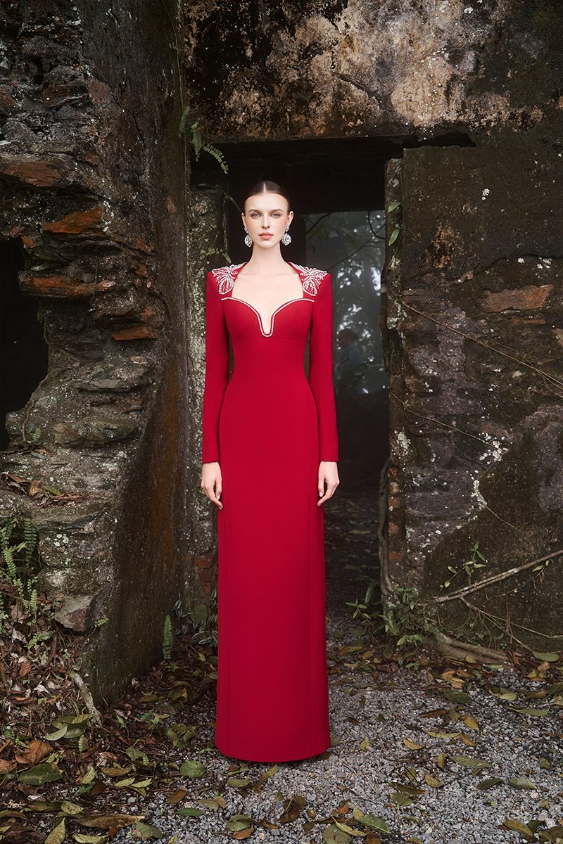 SHOULDER CRYSTAL-EMBELLISHED STRAIGHT DRESS - CULT MIA