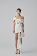 White Kendall Taffeta Cut Out Dress by 21Six, a stylish mini dress with elegant cut-out details and taffeta fabric.