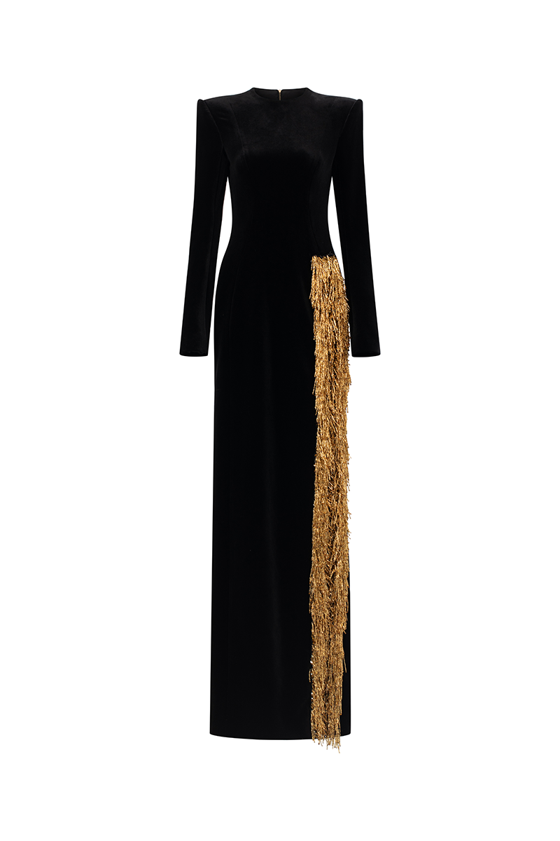 LONG SLEEVE SIDE SLIT GOWN - CULT MIA