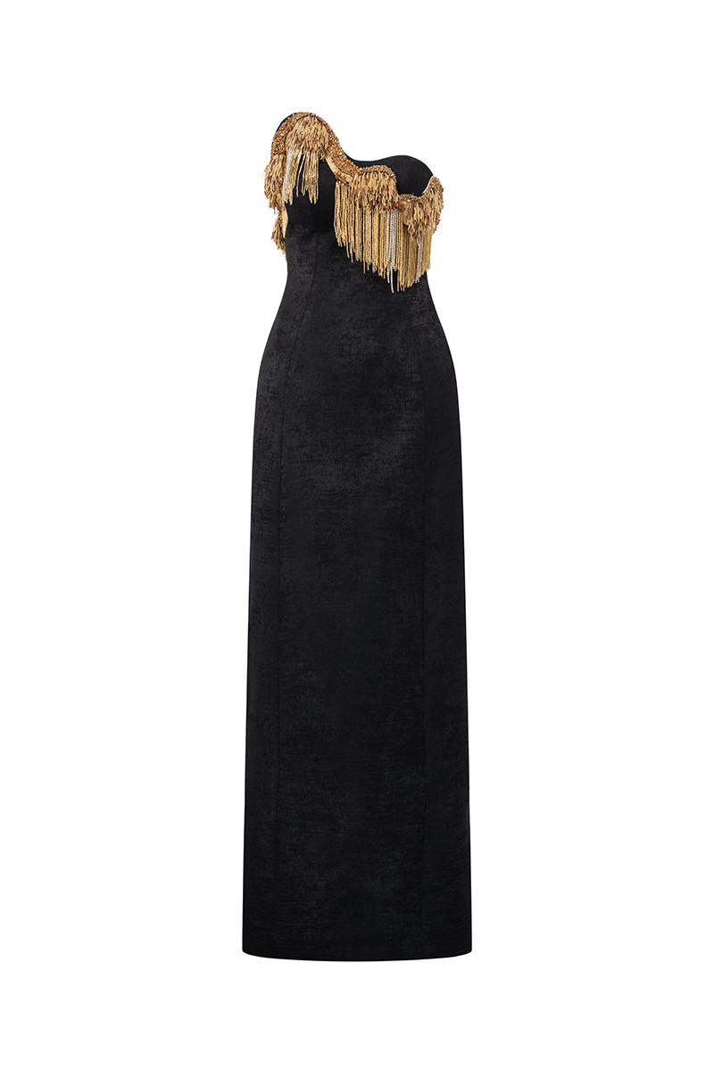 GOLDEN CHESTLINE STRAIGHT GOWN - CULT MIA