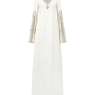 Tracy Studio long sleeve slit round neck gown in soft fabric, featuring a sleek silhouette and elegant design.