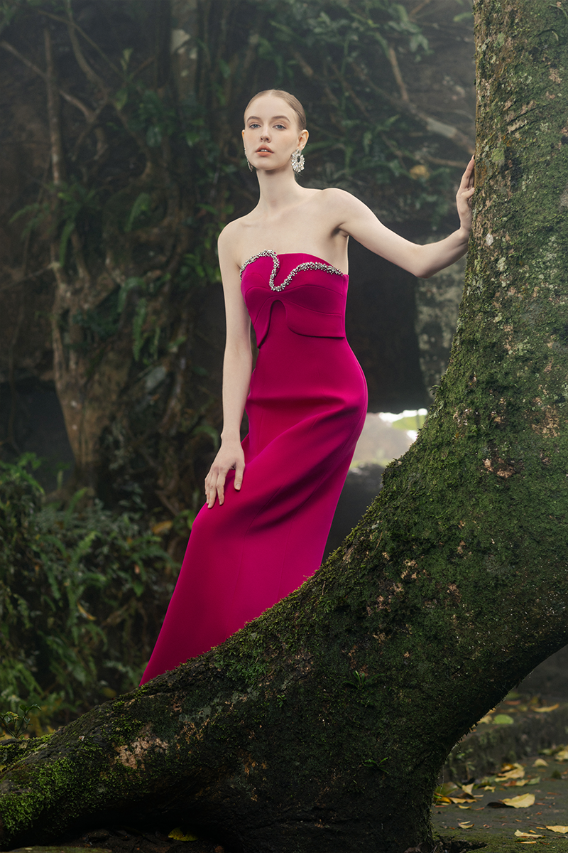 straight flowy dress Best Behavior Over The Shoulder Straight Maxi Dress