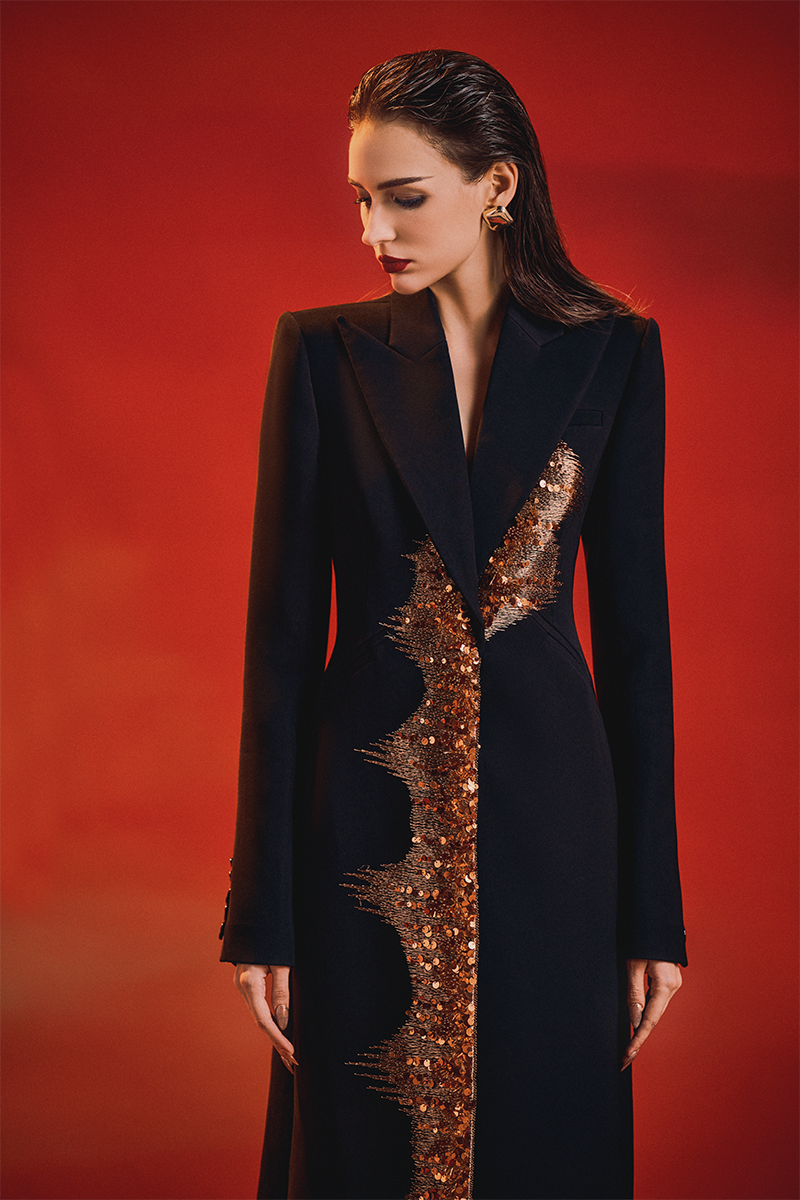 Lune de Soie Long Sleeve Peak Lapel Trench Coat | Cult Mia Lune de Soie Long Sleeve Peak Lapel Trench Coat | Cult Mia