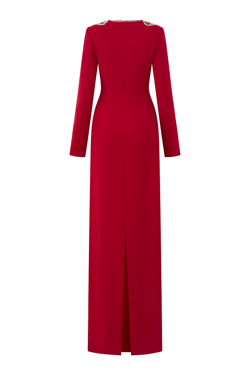 SHOULDER CRYSTAL-EMBELLISHED STRAIGHT DRESS - CULT MIA