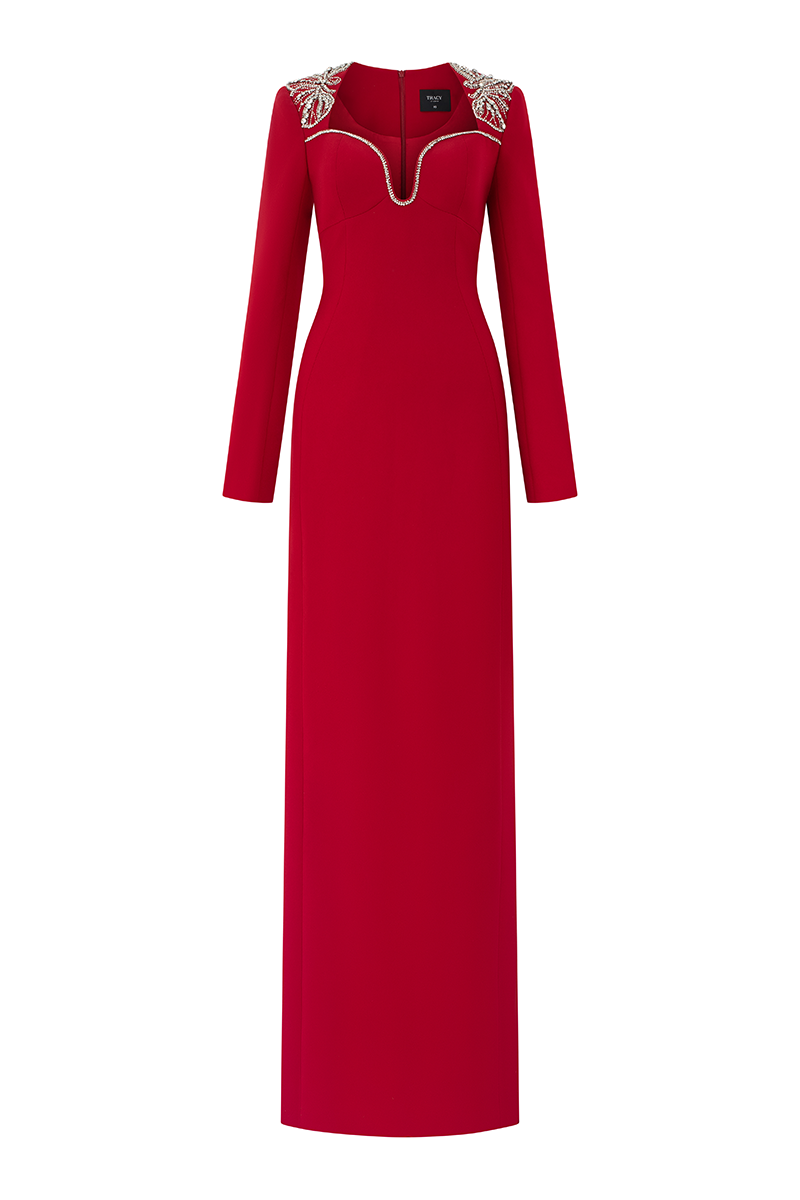 SHOULDER CRYSTAL-EMBELLISHED STRAIGHT DRESS - CULT MIA
