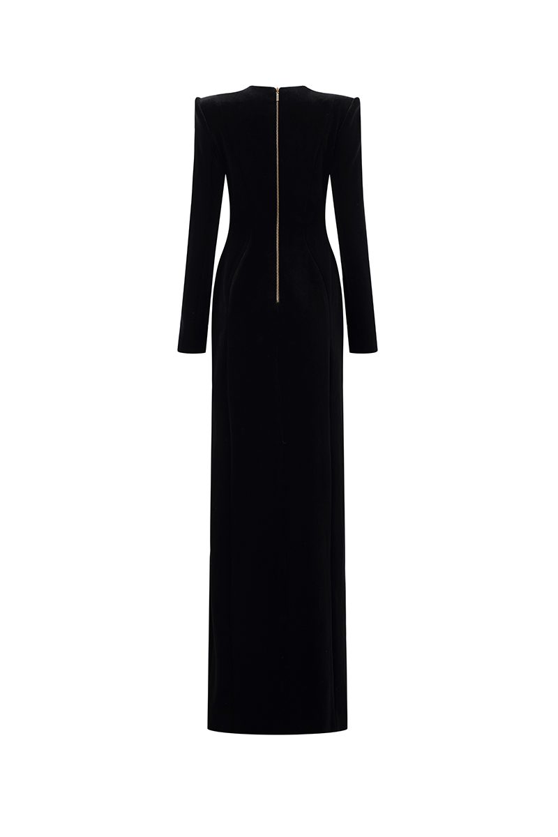 LONG SLEEVE SIDE SLIT GOWN - CULT MIA