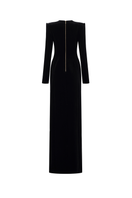 Lune De Soie long sleeve side slit gown in elegant fabric, featuring a flowing design and a stylish slit at the side.