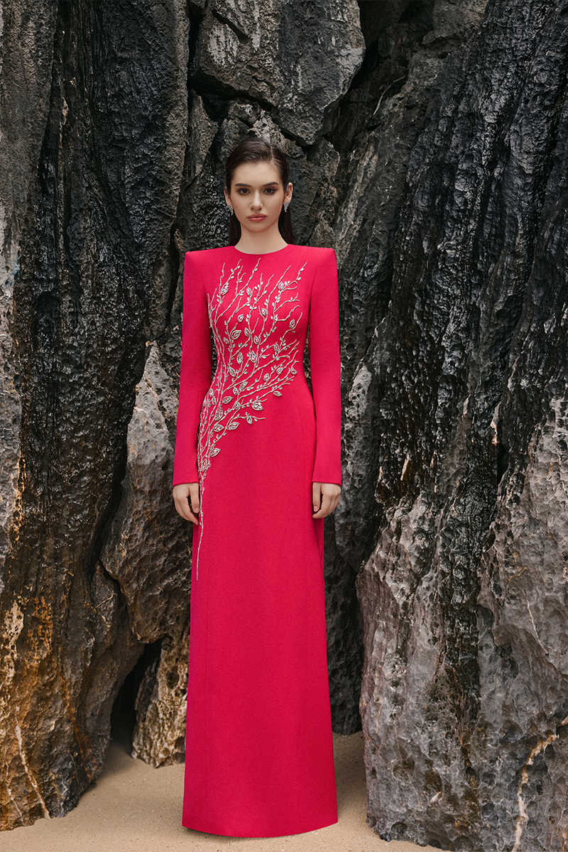 PADDED SHOULDER CRYSTAL EMBELLISHED STRAIGHT DRESS - CULT MIA