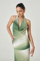 Summer Away Amman Sage Ombre midi skirt with flowing fabric and elegant design, perfect for chic, casual summer wear.