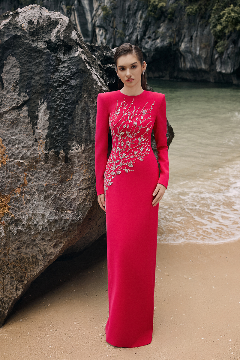 PADDED SHOULDER CRYSTAL EMBELLISHED STRAIGHT DRESS - CULT MIA