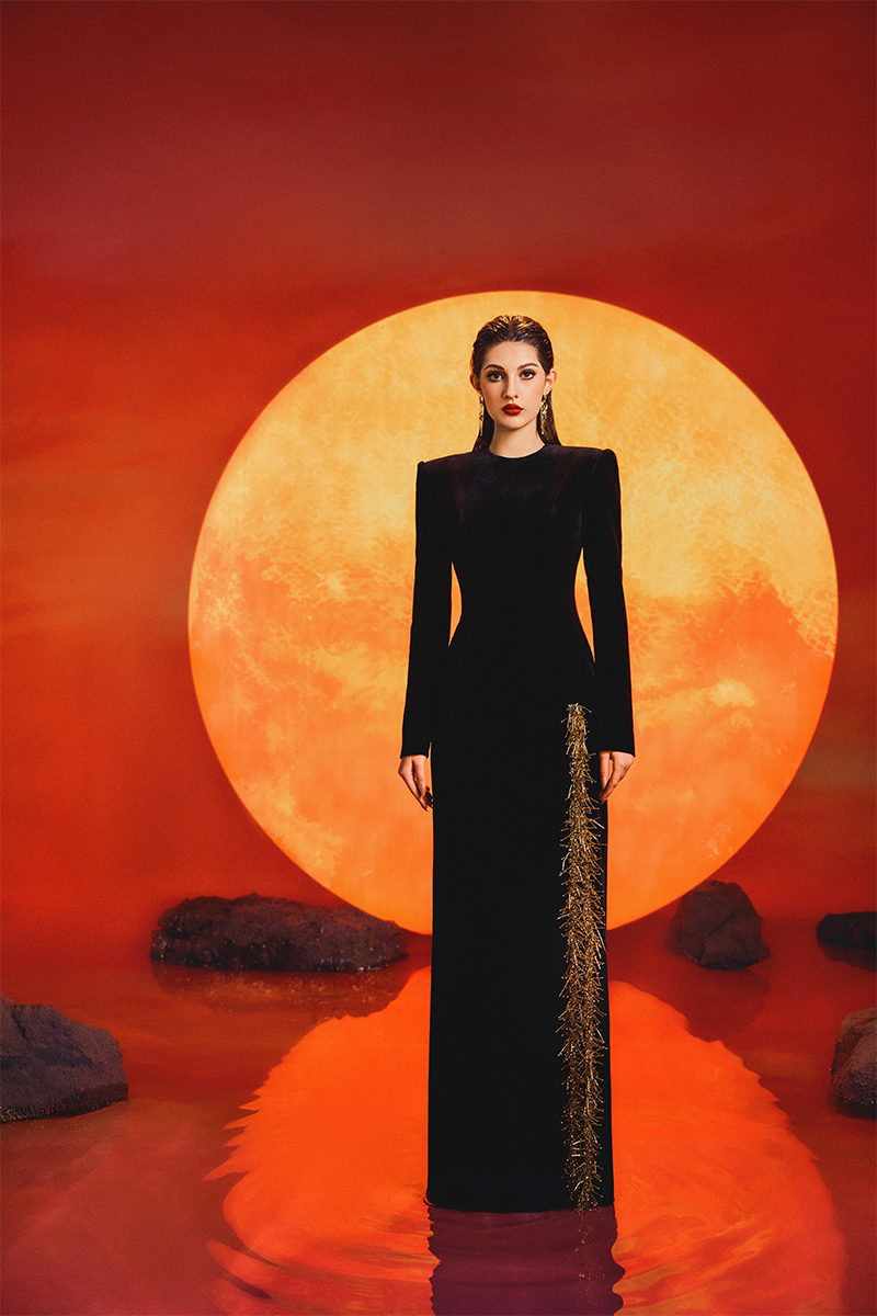 LONG SLEEVE SIDE SLIT GOWN | CULT MIA | Lune De Soie LONG SLEEVE SIDE SLIT GOWN | CULT MIA | Lune De Soie