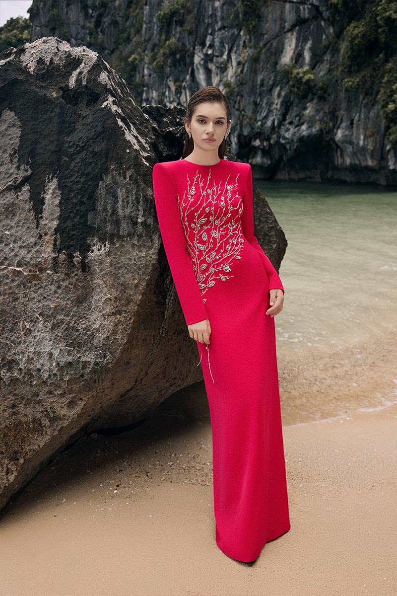 PADDED SHOULDER CRYSTAL EMBELLISHED STRAIGHT DRESS - CULT MIA