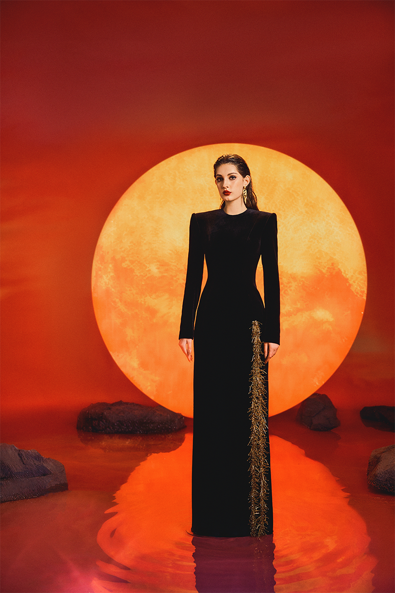 LONG SLEEVE SIDE SLIT GOWN - CULT MIA