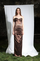 Aquarel Studio Lily Glitter Skirt in Mirage Brown, a stylish maxi skirt with shimmering fabric and a flowing silhouette.