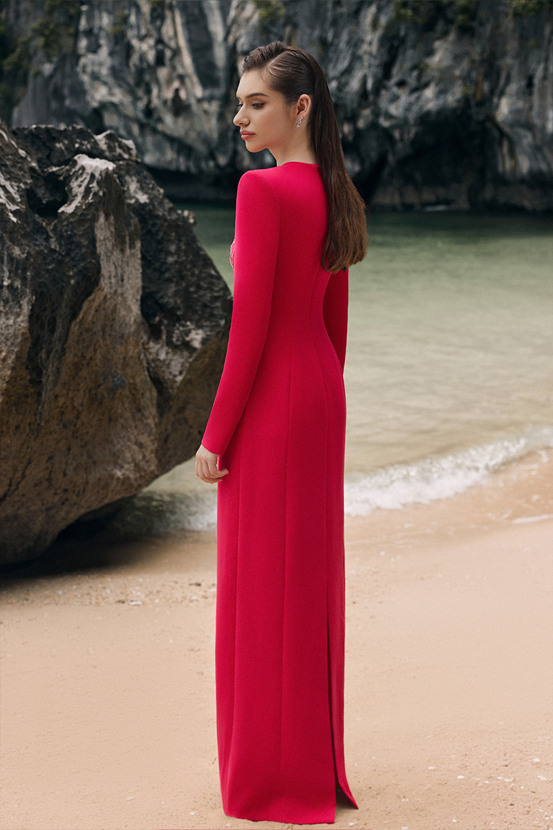 PADDED SHOULDER CRYSTAL EMBELLISHED STRAIGHT DRESS - CULT MIA