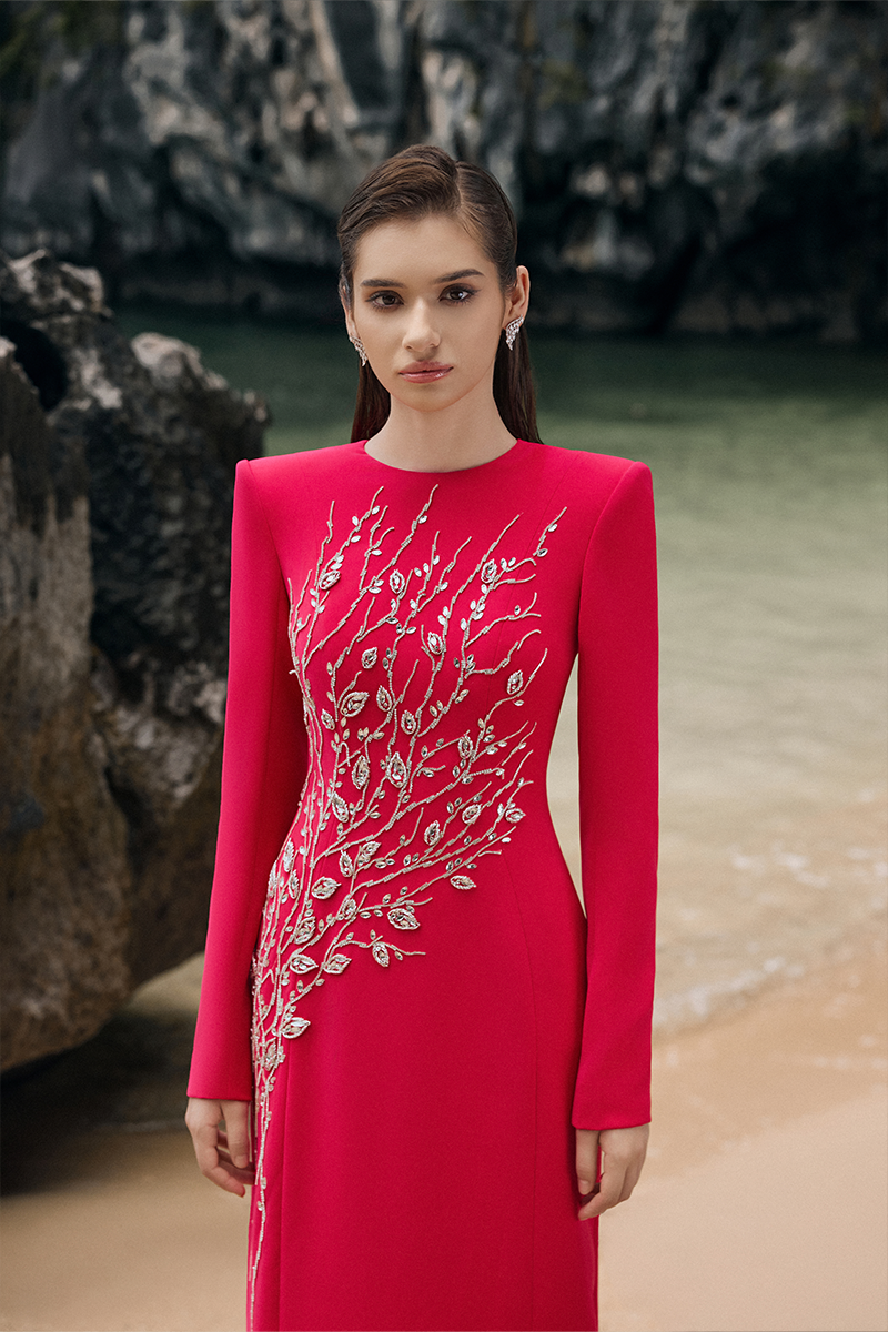 PADDED SHOULDER CRYSTAL EMBELLISHED STRAIGHT DRESS - CULT MIA