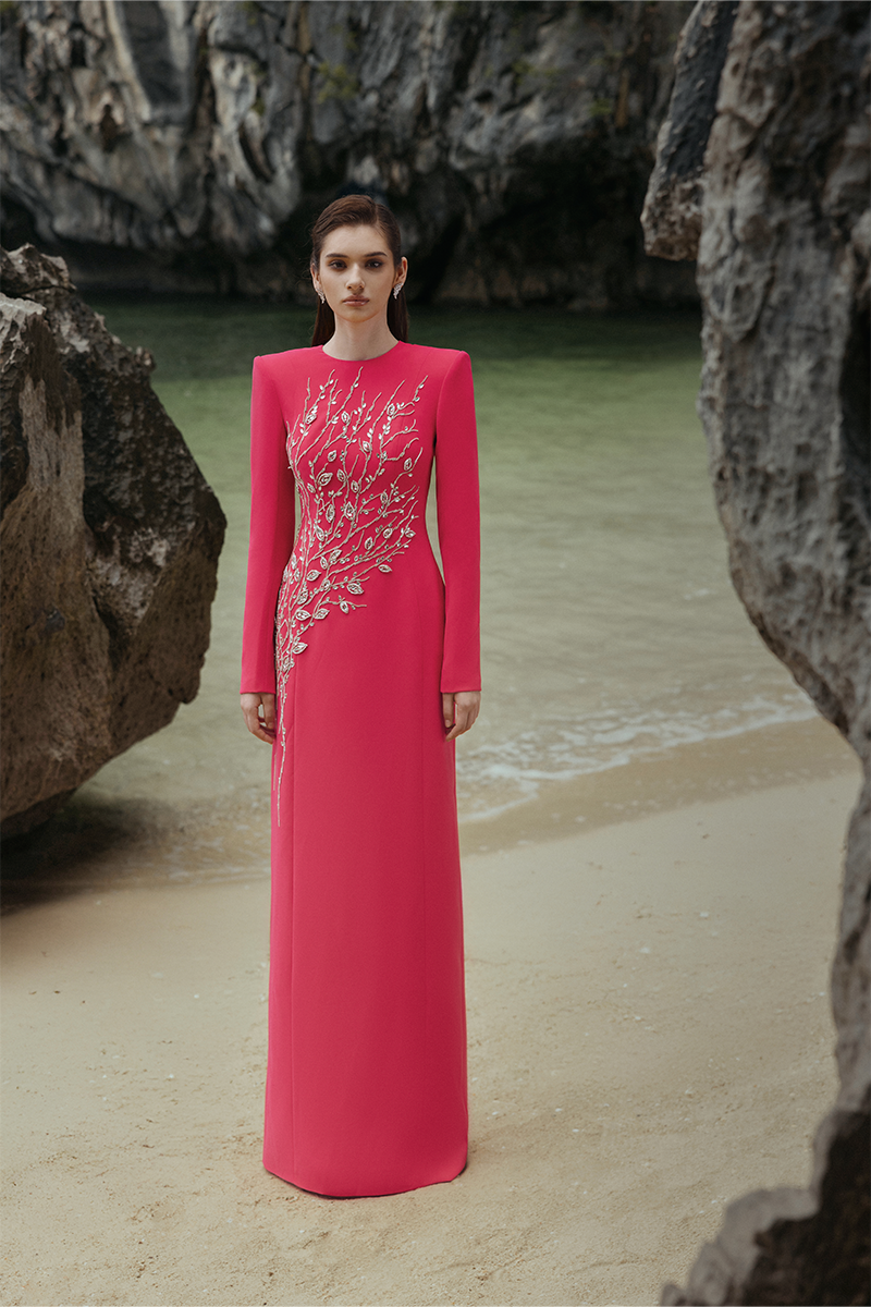 PADDED SHOULDER CRYSTAL EMBELLISHED STRAIGHT DRESS - CULT MIA