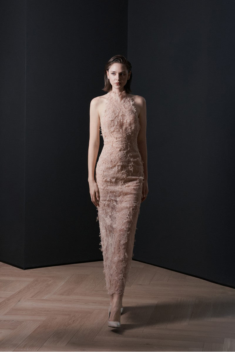 Pink Verona midi dress by Lekieu, featuring a stylish and elegant design, displayed on a mannequin.