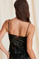 Black Bianca top by Scarlett Gasque, front view showing fitted design and smooth fabric, casual stylish women's tops.