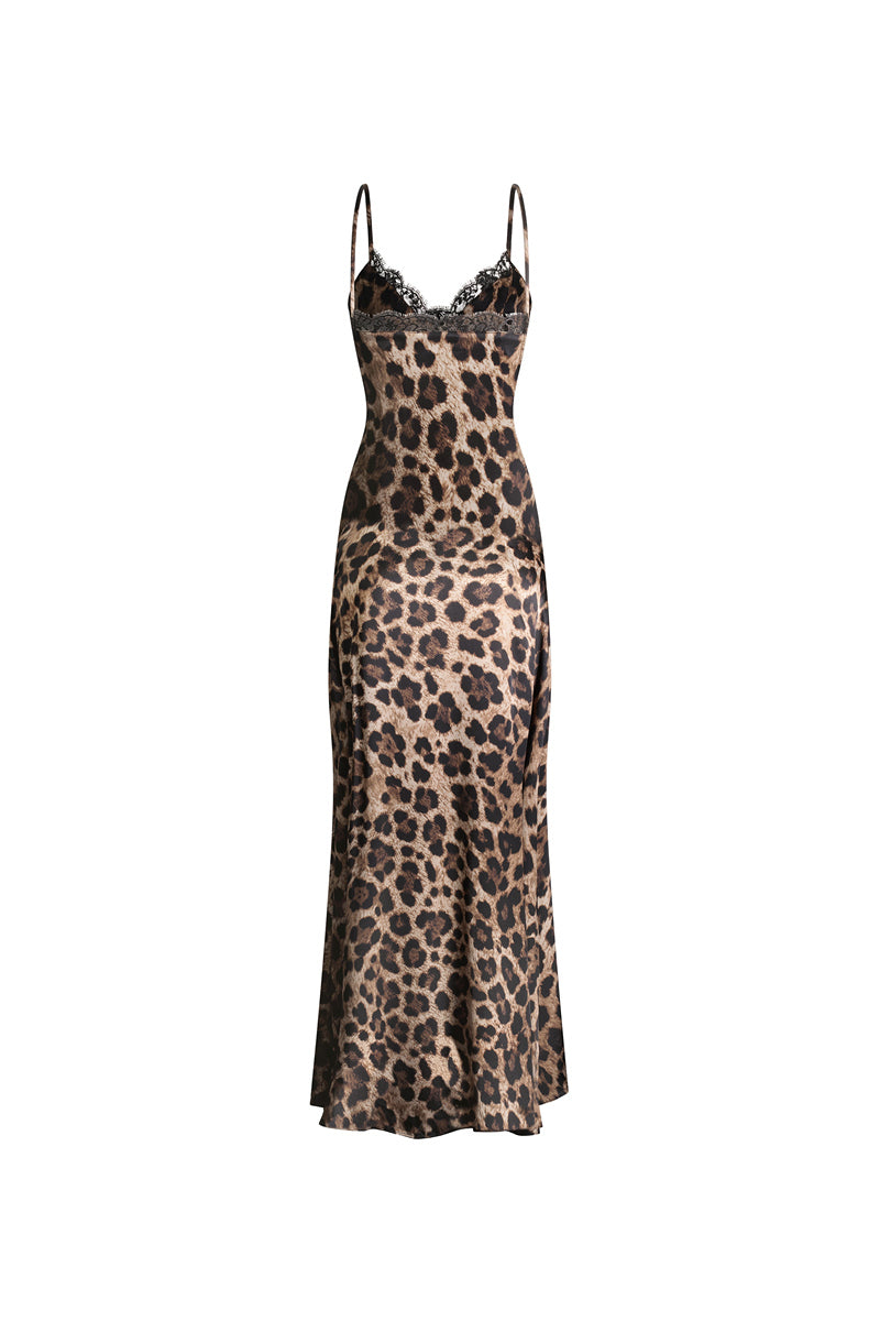 Scarlett Gasque Colette Leopard Maxi Dress featuring a stylish animal print, flowing fabric, and elegant design.